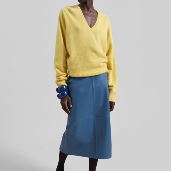 The Frankie Shop Taney Leather Midi Skirt - Cobalt - Oversized Minimalist Skirts in Blue - Shop at Coveti
