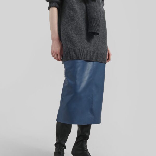 The Frankie Shop Taney Leather Midi Skirt - Cobalt - Oversized Minimalist Skirts in Blue - Shop at Coveti