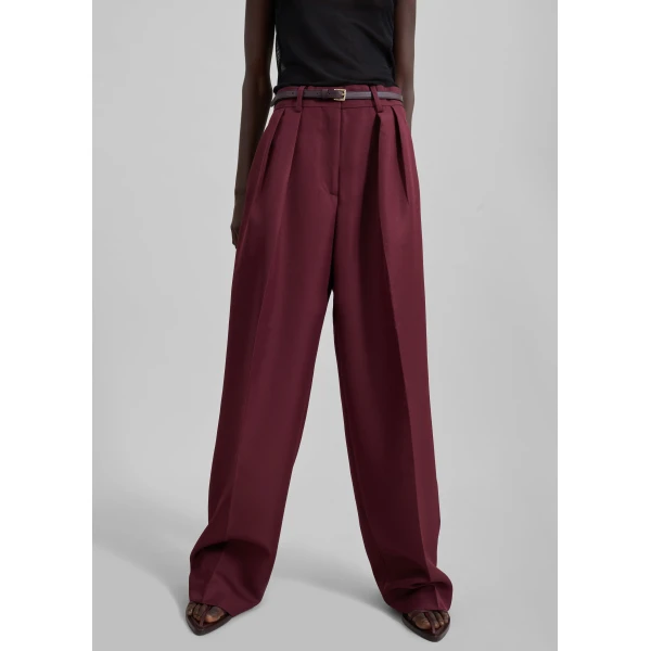 The Frankie Shop Tansy Pleated Trousers – Burgundy, view 3