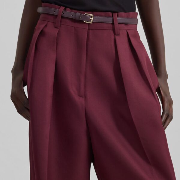 The Frankie Shop Tansy Pleated Trousers - Burgundy - Oversized Minimalist Pants in Red - Shop at Coveti