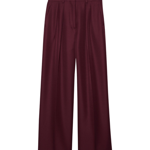 The Frankie Shop Tansy Pleated Trousers - Burgundy - Oversized Minimalist Pants in Red - Shop at Coveti