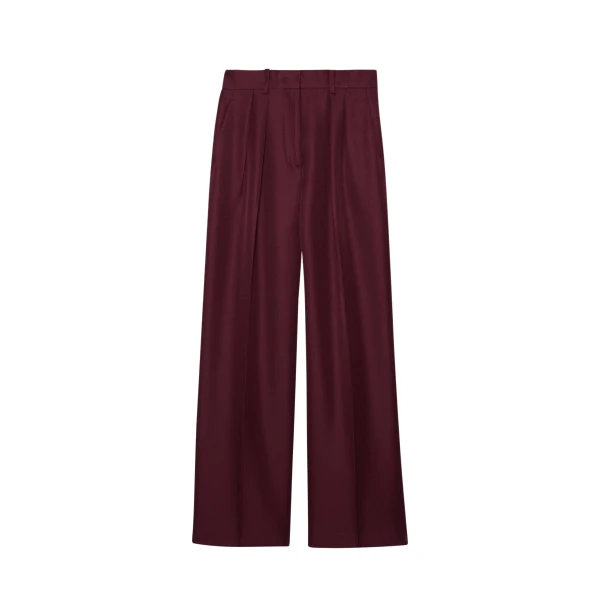 The Frankie Shop Tansy Pleated Trousers - Burgundy - Oversized Minimalist Pants in Red - Shop at Coveti