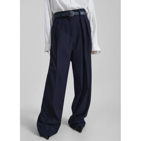 The Frankie Shop Tansy Pleated Trousers – Navy Pinstripe, view 2