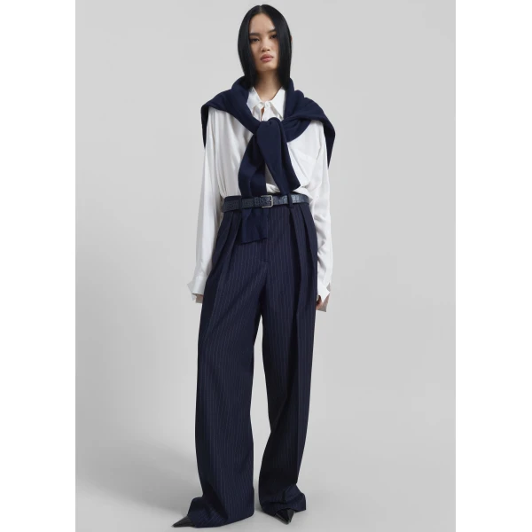 The Frankie Shop Tansy Pleated Trousers – Navy Pinstripe, view 3