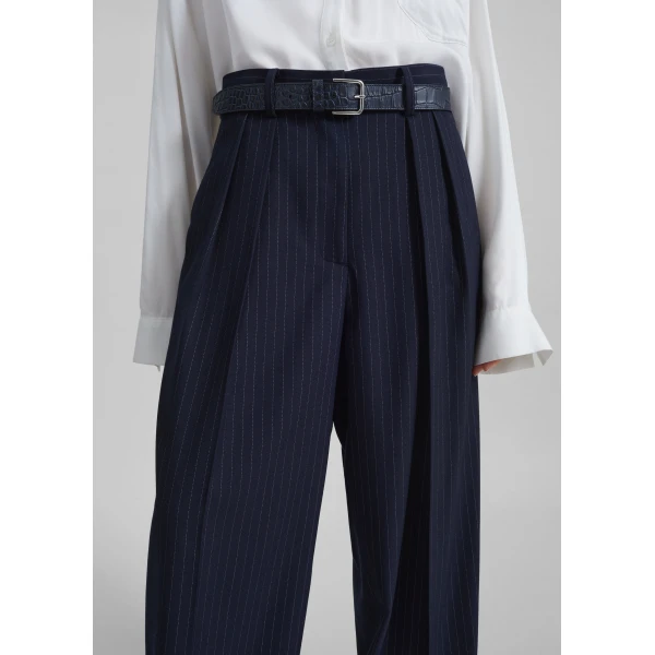 The Frankie Shop Tansy Pleated Trousers – Navy Pinstripe, view 4