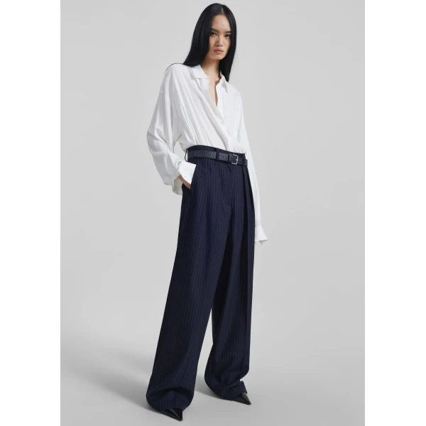 The Frankie Shop Tansy Pleated Trousers – Navy Pinstripe, view 5