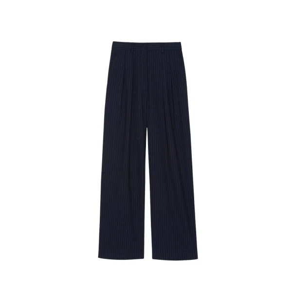 The Frankie Shop Tansy Pleated Trousers - Navy Pinstripe - Oversized Minimalist Pants in Multicolour - Shop at Coveti