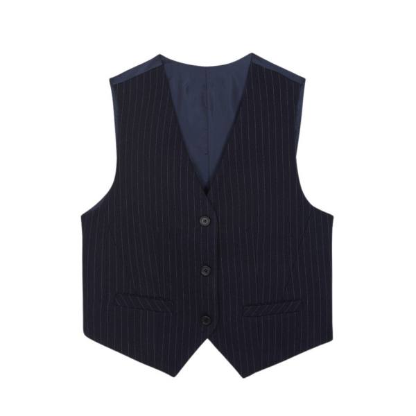The Frankie Shop Tansy Tailored Vest - Navy Pinstripe - Oversized Minimalist Jackets in Multicolour - Shop at Coveti