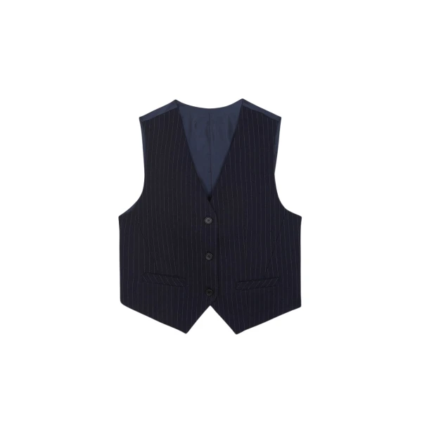 The Frankie Shop Tansy Tailored Vest - Navy Pinstripe - Oversized Minimalist Jackets in Multicolour - Shop at Coveti