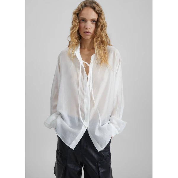 The Frankie Shop Tarra Tie-Front Sheer Shirt – White, view 2