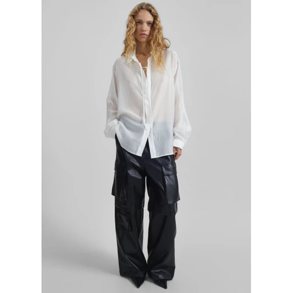 The Frankie Shop Tarra Tie-Front Sheer Shirt – White, view 3