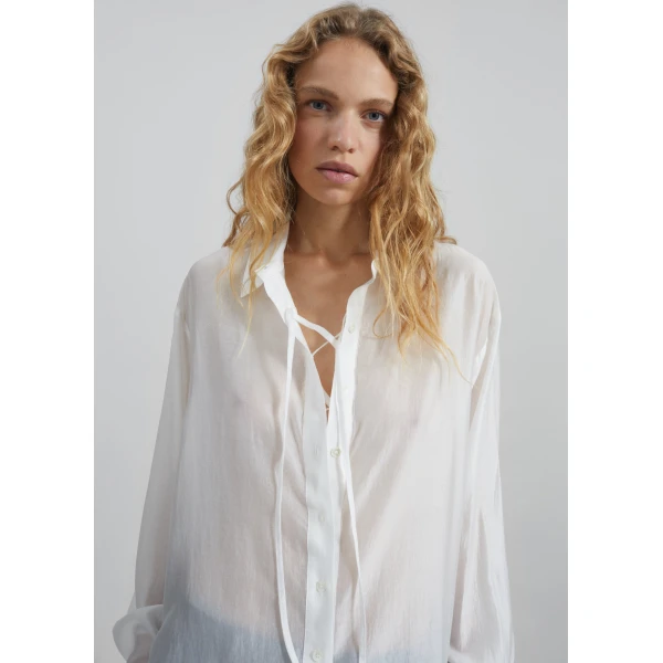 The Frankie Shop Tarra Tie-Front Sheer Shirt – White, view 4