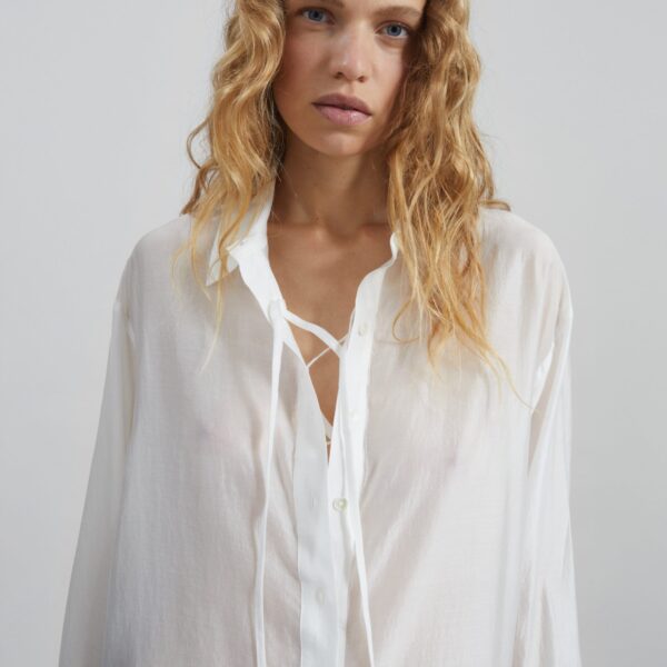 The Frankie Shop Tarra Tie-Front Sheer Shirt - White - Oversized Minimalist Tops in White - Shop at Coveti