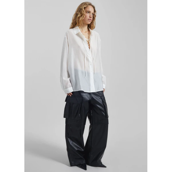 The Frankie Shop Tarra Tie-Front Sheer Shirt – White, view 6