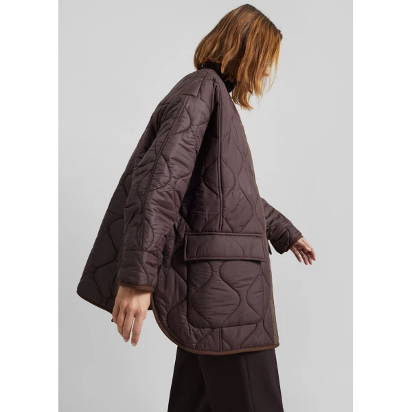 The Frankie Shop Teddy Quilted Jacket – Brown, view 2