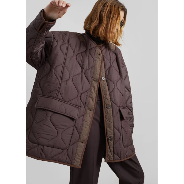 The Frankie Shop Teddy Quilted Jacket – Brown, view 3
