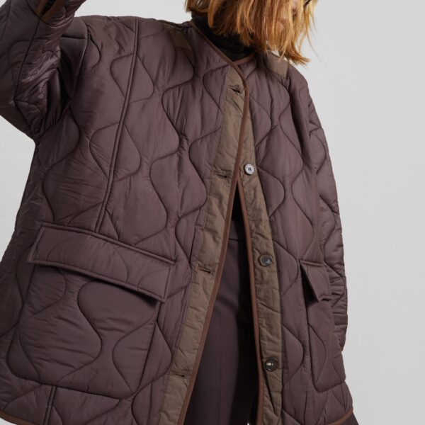 The Frankie Shop Teddy Quilted Jacket - Brown - Oversized Minimalist Jackets in Beige - Shop at Coveti