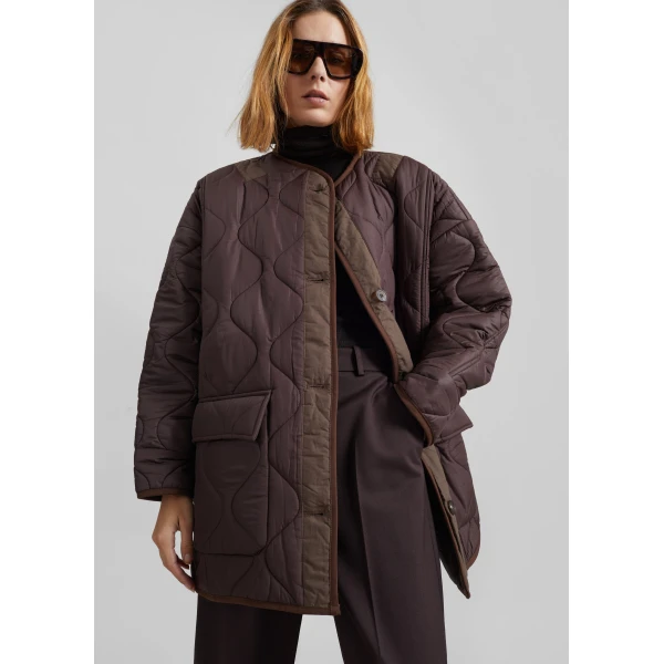 The Frankie Shop Teddy Quilted Jacket – Brown, view 5