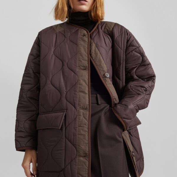 The Frankie Shop Teddy Quilted Jacket - Brown - Oversized Minimalist Jackets in Beige - Shop at Coveti