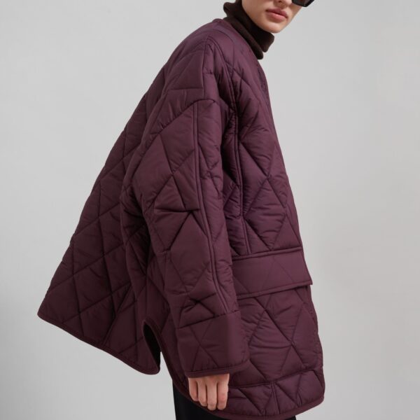 The Frankie Shop Teddy Quilted Jacket - Burgundy - Oversized Minimalist Jackets in Red - Shop at Coveti