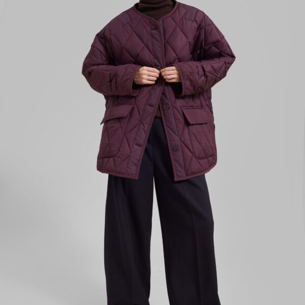 The Frankie Shop Teddy Quilted Jacket - Burgundy - Oversized Minimalist Jackets in Red - Shop at Coveti