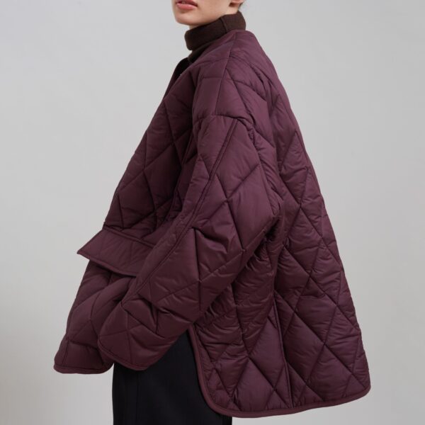 The Frankie Shop Teddy Quilted Jacket - Burgundy - Oversized Minimalist Jackets in Red - Shop at Coveti