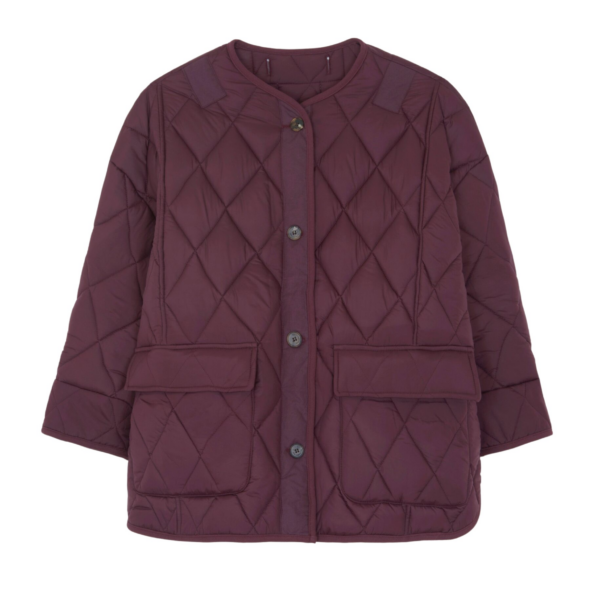 The Frankie Shop Teddy Quilted Jacket - Burgundy - Oversized Minimalist Jackets in Red - Shop at Coveti