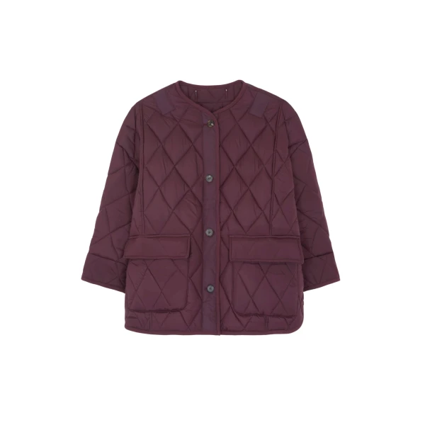 The Frankie Shop Teddy Quilted Jacket - Burgundy - Oversized Minimalist Jackets in Red - Shop at Coveti