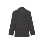 The Frankie Shop Tenby Striped Cinched Blazer - Brown Melange - Oversized Minimalist Jackets in Beige - Shop at Coveti