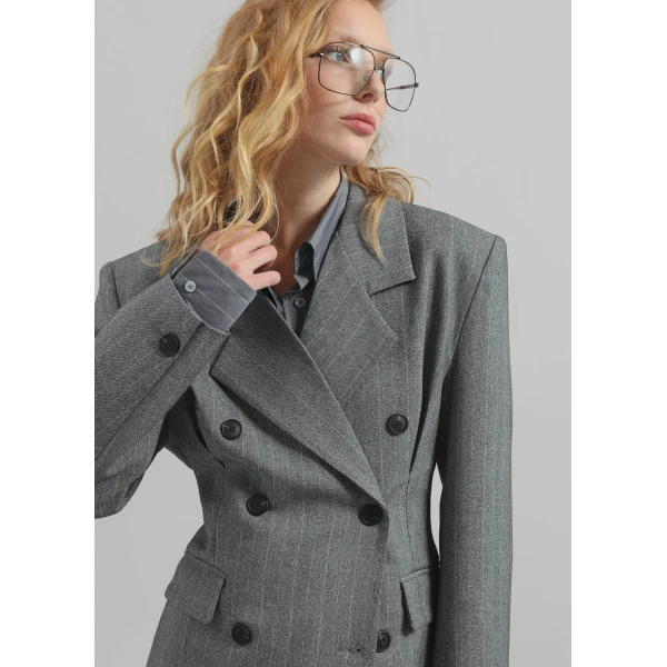 The Frankie Shop Tenby Striped Cinched Blazer – Grey Melange, view 2