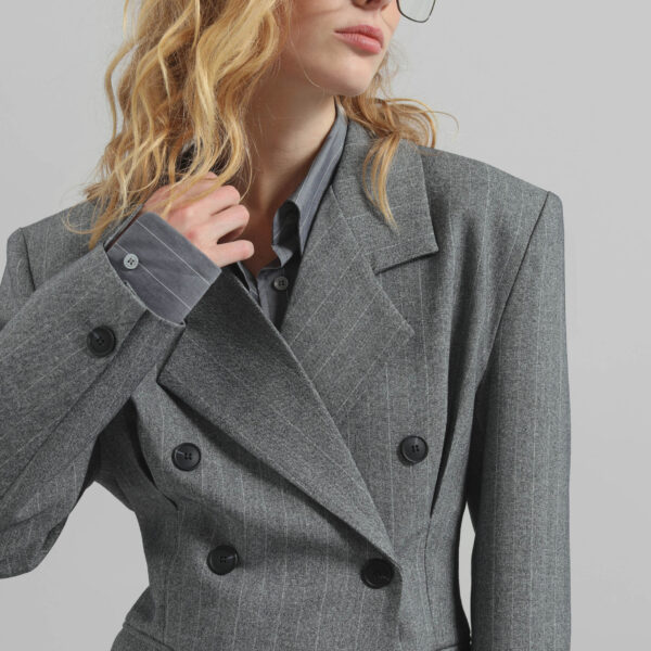 The Frankie Shop Tenby Striped Cinched Blazer - Grey Melange - Oversized Minimalist Jackets in Grey - Shop at Coveti