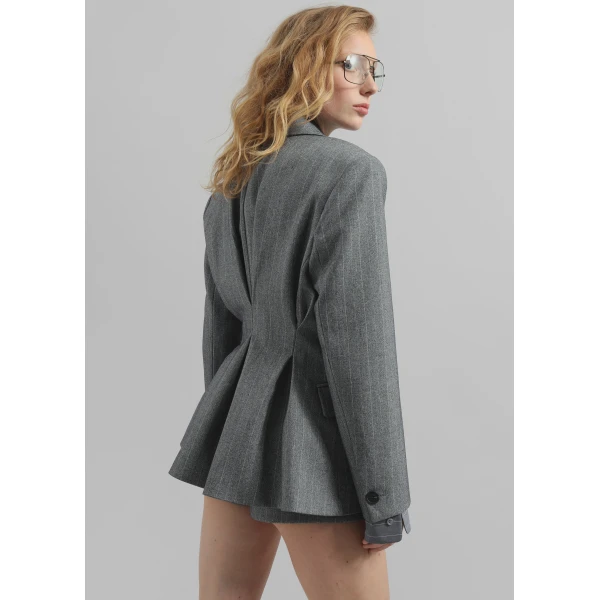 The Frankie Shop Tenby Striped Cinched Blazer – Grey Melange, view 3