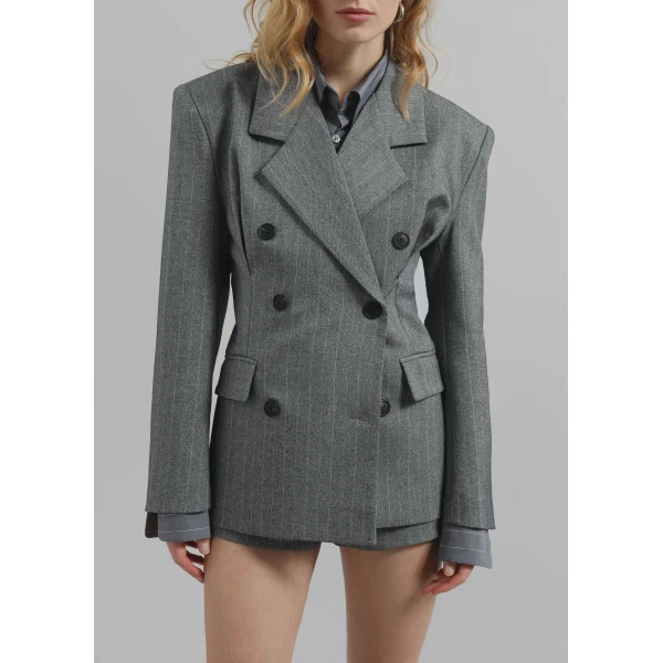 The Frankie Shop Tenby Striped Cinched Blazer – Grey Melange, view 5