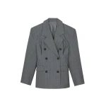 The Frankie Shop Tenby Striped Cinched Blazer - Grey Melange - Oversized Minimalist Jackets in Grey - Shop at Coveti