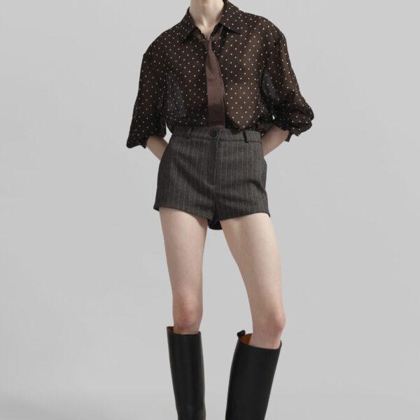 The Frankie Shop Tenby Striped Hot Pants - Brown Melange - Oversized Minimalist Shorts in Beige - Shop at Coveti