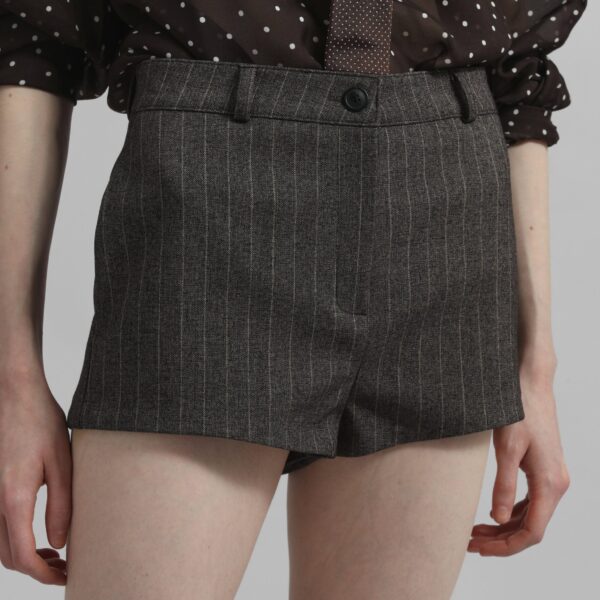 The Frankie Shop Tenby Striped Hot Pants - Brown Melange - Oversized Minimalist Shorts in Beige - Shop at Coveti