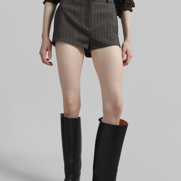 The Frankie Shop Tenby Striped Hot Pants - Brown Melange - Oversized Minimalist Shorts in Beige - Shop at Coveti