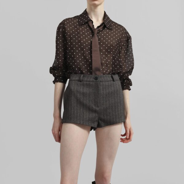 The Frankie Shop Tenby Striped Hot Pants - Brown Melange - Oversized Minimalist Shorts in Beige - Shop at Coveti