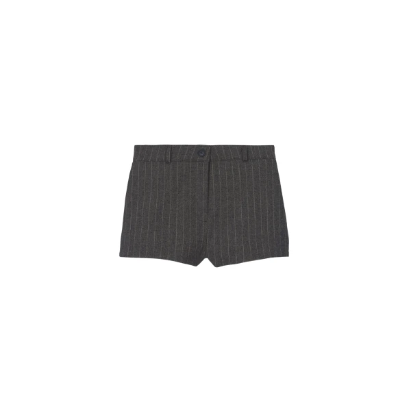The Frankie Shop Tenby Striped Hot Pants - Brown Melange - Oversized Minimalist Shorts in Beige - Shop at Coveti