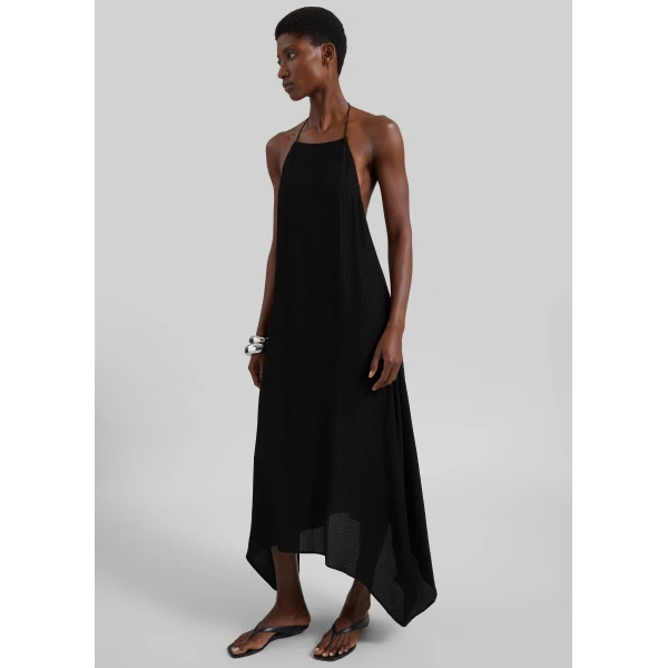 The Frankie Shop Textured Weave Halter Dress – Black, view 2