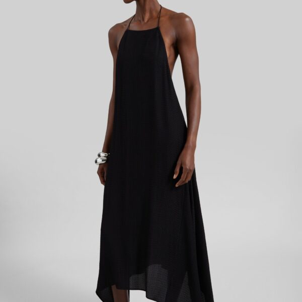 The Frankie Shop Textured Weave Halter Dress - Black - Oversized Minimalist Dresses in Black - Shop at Coveti
