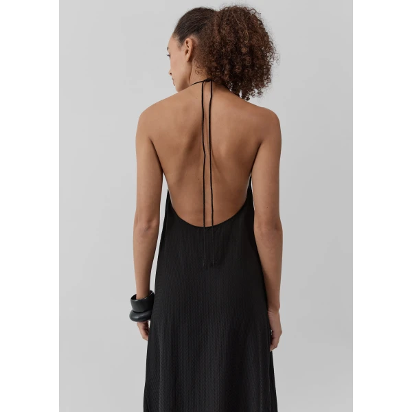 The Frankie Shop Textured Weave Halter Dress – Black, view 3