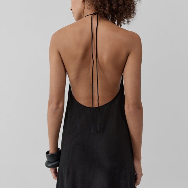 The Frankie Shop Textured Weave Halter Dress - Black - Oversized Minimalist Dresses in Black - Shop at Coveti