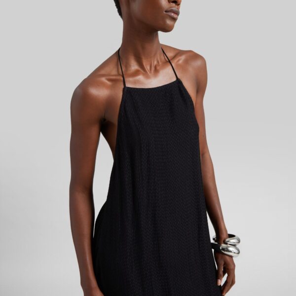 The Frankie Shop Textured Weave Halter Dress - Black - Oversized Minimalist Dresses in Black - Shop at Coveti