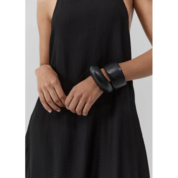 The Frankie Shop Textured Weave Halter Dress – Black, view 5