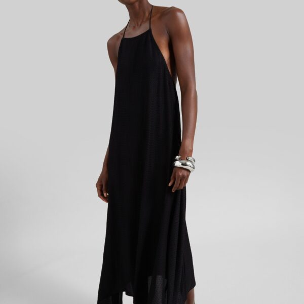 The Frankie Shop Textured Weave Halter Dress - Black - Oversized Minimalist Dresses in Black - Shop at Coveti