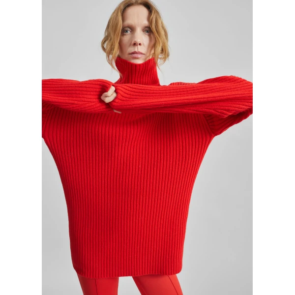 The Frankie Shop Thelma Ribbed Sweater Dress – Red, view 4