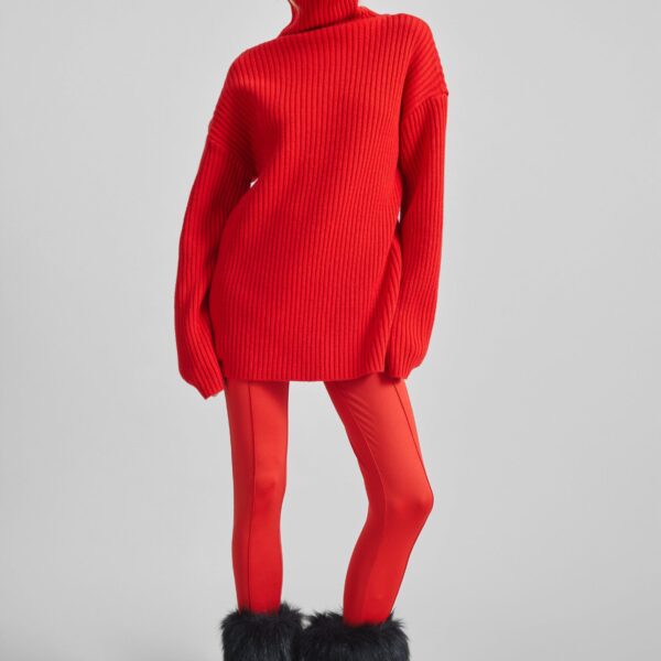 The Frankie Shop Thelma Ribbed Sweater Dress - Red - Oversized Minimalist Knitwear in Red - Shop at Coveti