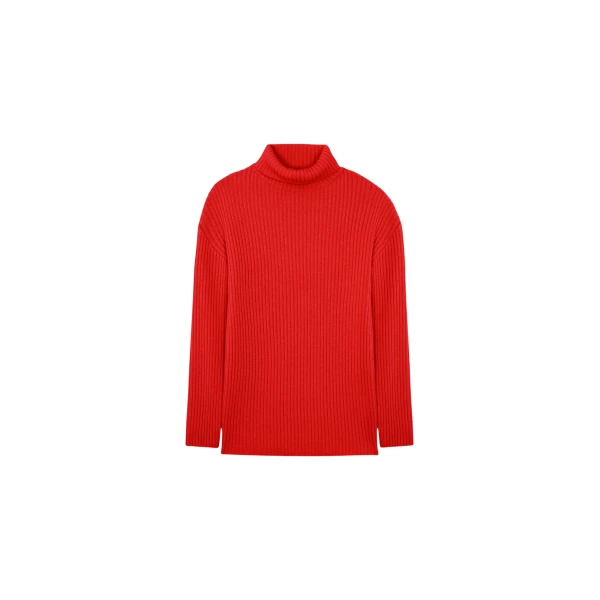 The Frankie Shop Thelma Ribbed Sweater Dress - Red - Oversized Minimalist Knitwear in Red - Shop at Coveti
