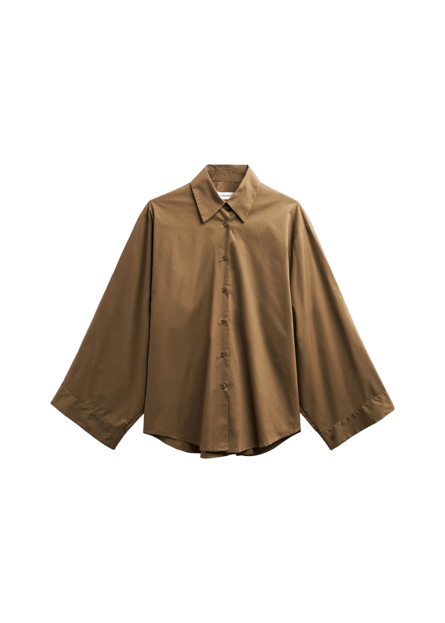 The Frankie Shop Tila Satin Wide Sleeve Shirt – Brown